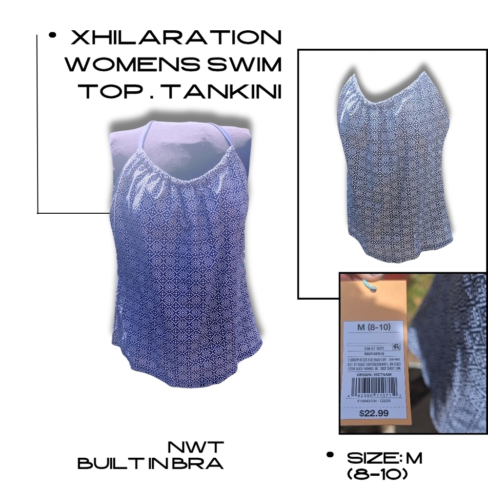 Xhilaration Women's Geometric Blue Swim Top